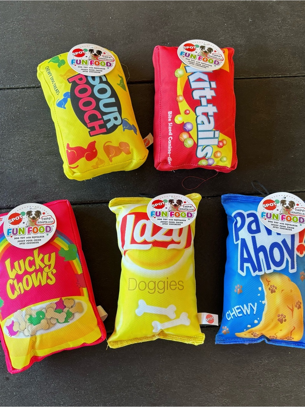 NWT SPOT Fun Food Squeaky Dog Toys Lot 5 Pc Parody Snacks